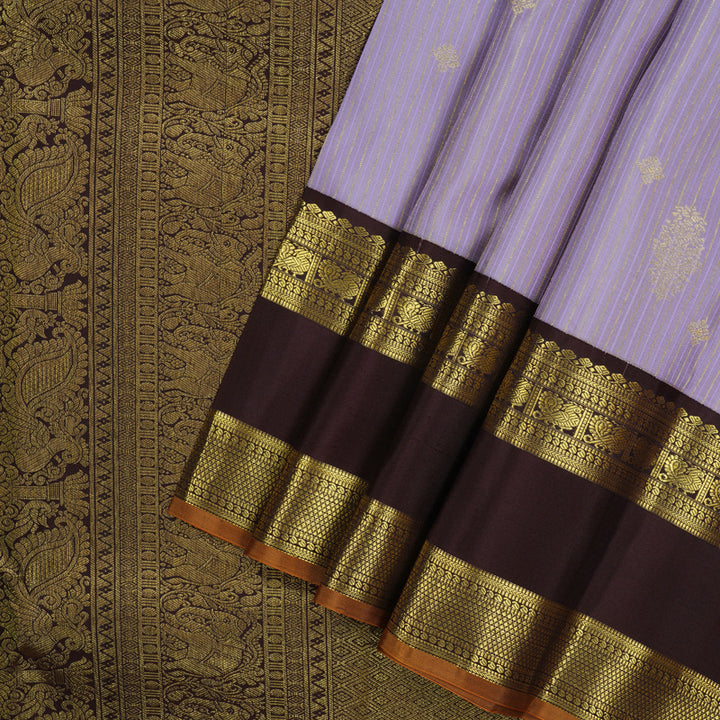 Hayagrivas Handloom Lavendar Kanjivaram Silk Saree with Deep Brown Border KBE1238I23-2
