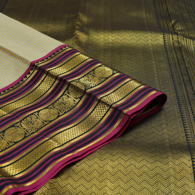 Hayagrivas Handloom Pista Green & Onion Pink Muted Checks Kanjivaram Silk Saree KBE1238I24-1