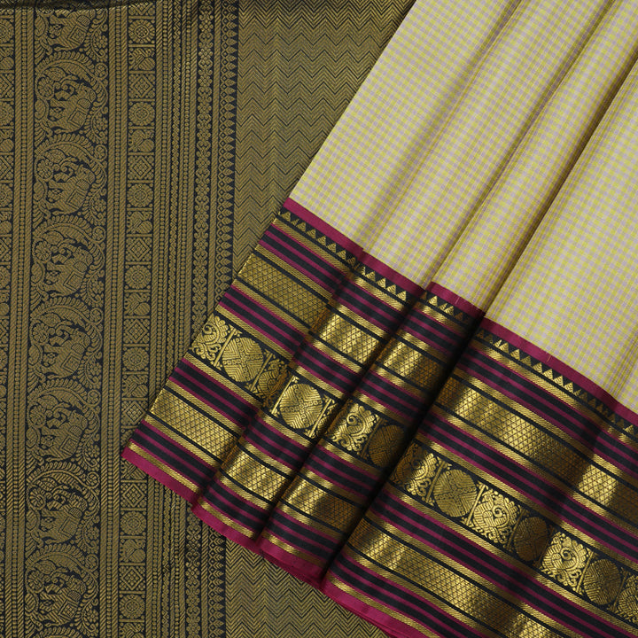 Hayagrivas Handloom Pista Green & Onion Pink Muted Checks Kanjivaram Silk Saree KBE1238I24-1