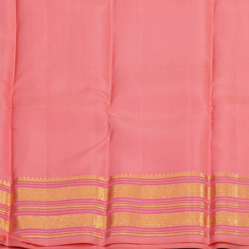 Hayagrivas Handloom Crimson Red Kanjivaram Silk Saree with Peach Pink Border KBE1238I27-1