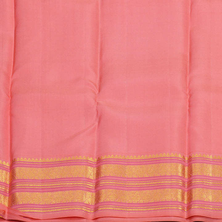 Hayagrivas Handloom Crimson Red Kanjivaram Silk Saree with Peach Pink Border KBE1238I27-1