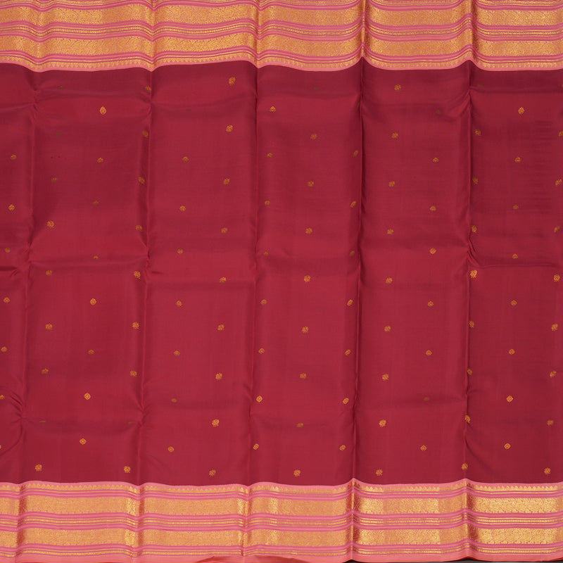 Hayagrivas Handloom Crimson Red Kanjivaram Silk Saree with Peach Pink Border KBE1238I27-1