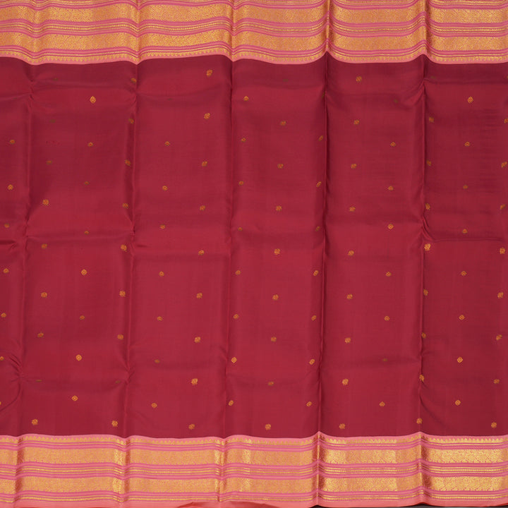 Hayagrivas Handloom Crimson Red Kanjivaram Silk Saree with Peach Pink Border KBE1238I27-1