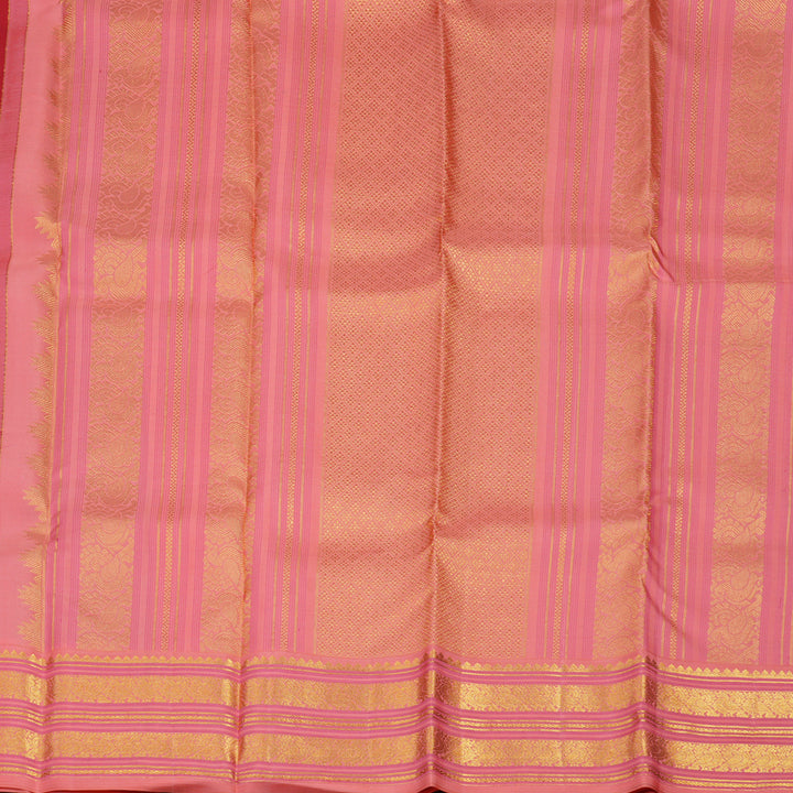 Hayagrivas Handloom Crimson Red Kanjivaram Silk Saree with Peach Pink Border KBE1238I27-1