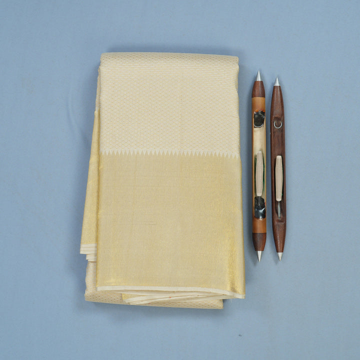 Hayagrivas Handloom Half-White Kanjivaram Silk Saree KBE1238I33-1