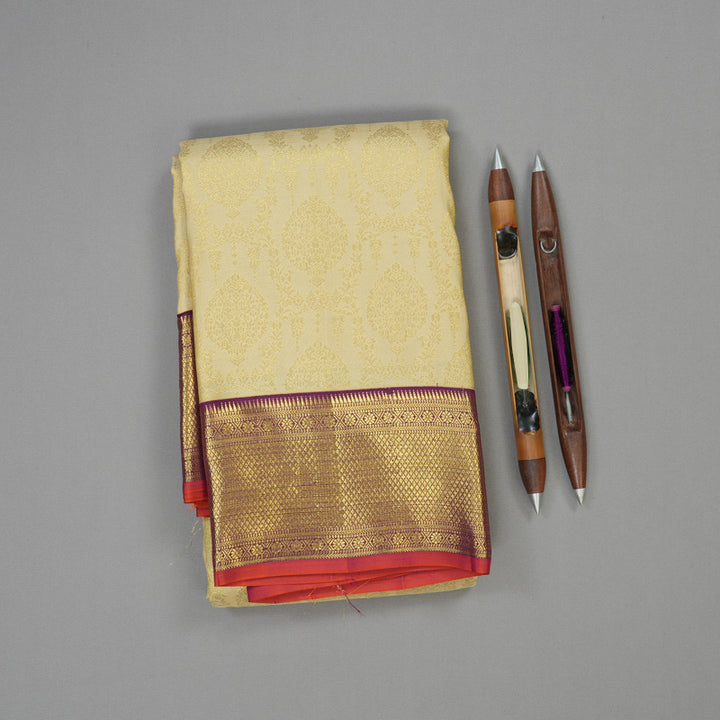 Hayagrivas Handloom Cream Kanjivaram Silk Saree with Plum Purple border KBE1238I34-4