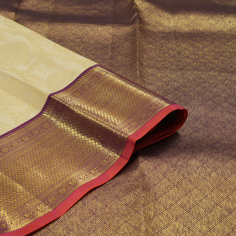 Hayagrivas Handloom Cream Kanjivaram Silk Saree with Plum Purple border KBE1238I34-4