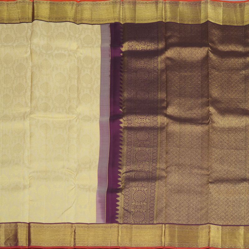 Hayagrivas Handloom Cream Kanjivaram Silk Saree with Plum Purple border KBE1238I34-4