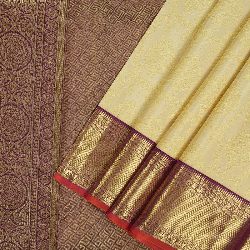 Hayagrivas Handloom Cream Kanjivaram Silk Saree with Plum Purple border KBE1238I34-4