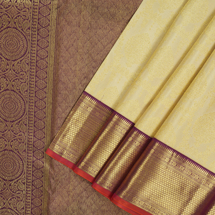 Hayagrivas Handloom Cream Kanjivaram Silk Saree with Plum Purple border KBE1238I34-4