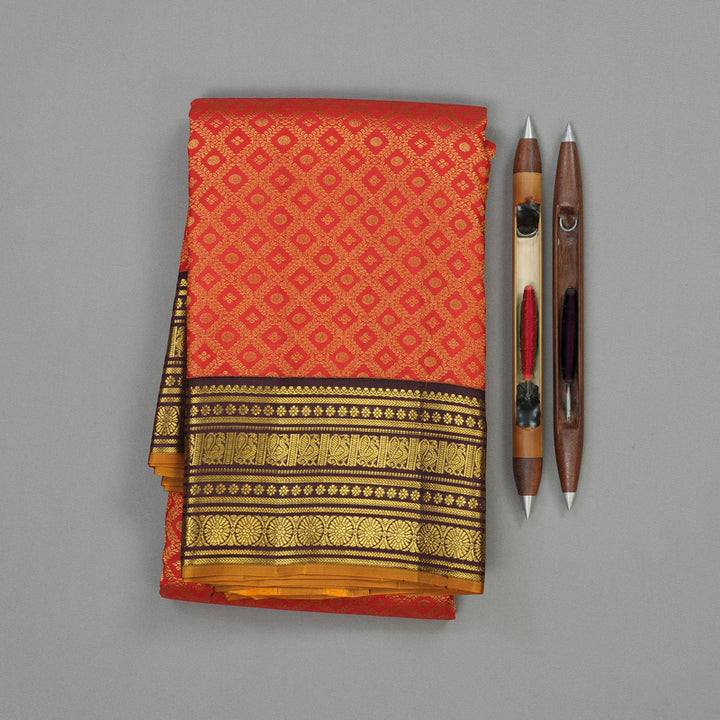 Hayagrivas Handloom Red Kanjivaram Silk Saree with Paaku Border KBE1238I36-3