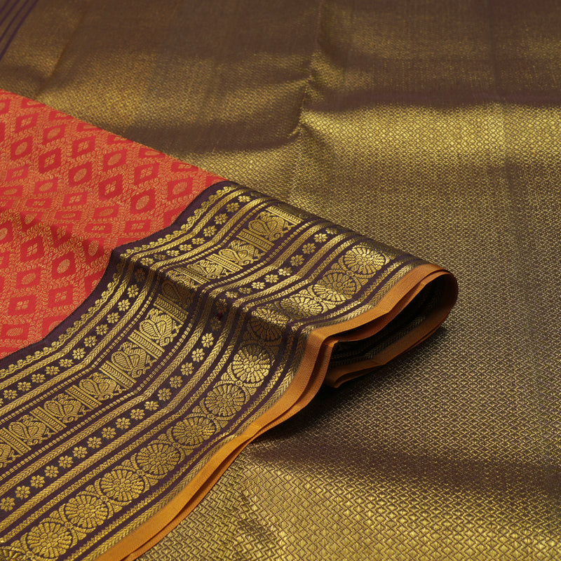 Hayagrivas Handloom Red Kanjivaram Silk Saree with Paaku Border KBE1238I36-3