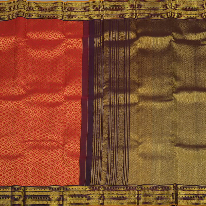 Hayagrivas Handloom Red Kanjivaram Silk Saree with Paaku Border KBE1238I36-3