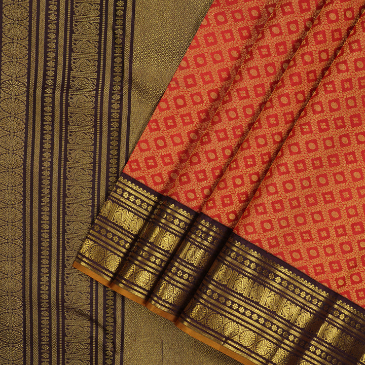 Hayagrivas Handloom Red Kanjivaram Silk Saree with Paaku Border KBE1238I36-3