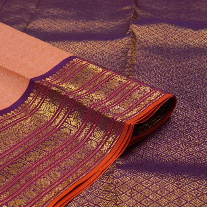 Hayagrivas Handloom Peach Kanjivaram Silk Saree with Wine Purple Border KBE1238I36-4