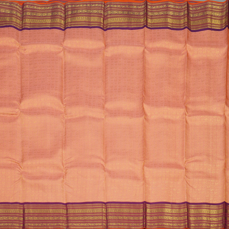 Hayagrivas Handloom Peach Kanjivaram Silk Saree with Wine Purple Border KBE1238I36-4