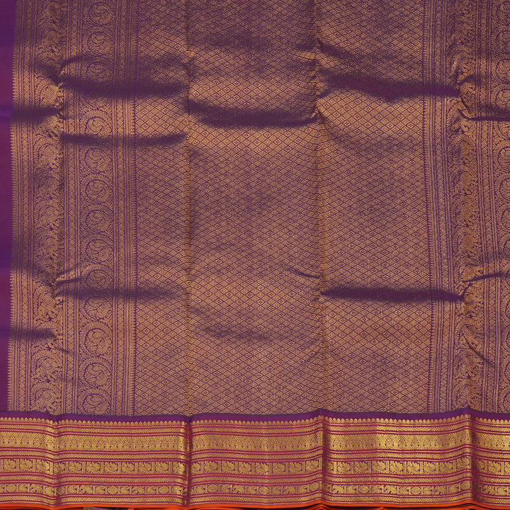 Hayagrivas Handloom Peach Kanjivaram Silk Saree with Wine Purple Border KBE1238I36-4