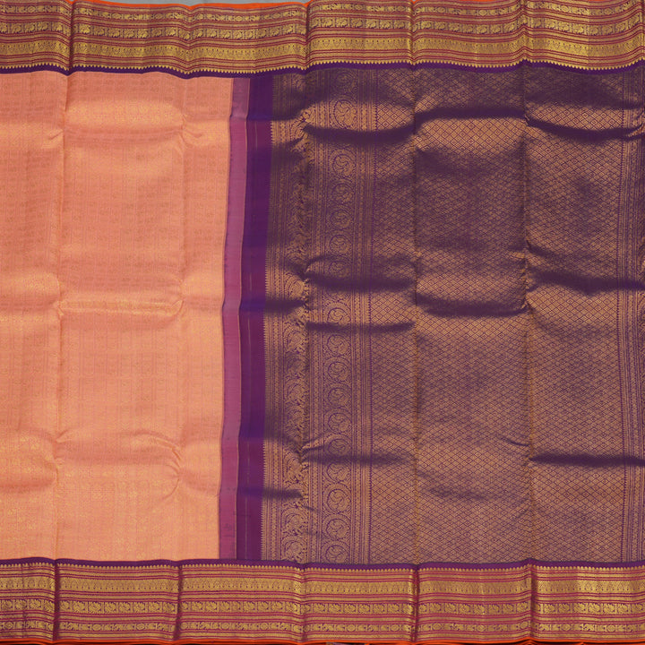 Hayagrivas Handloom Peach Kanjivaram Silk Saree with Wine Purple Border KBE1238I36-4