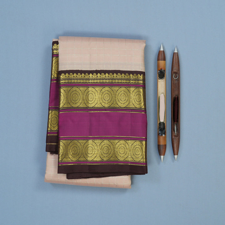 Hayagrivas Handloom Cream Kanjivaram Silk Saree with Kanchana Brown Border KBE1238I8-1