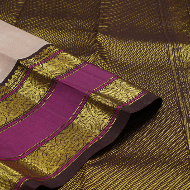 Hayagrivas Handloom Cream Kanjivaram Silk Saree with Kanchana Brown Border KBE1238I8-1