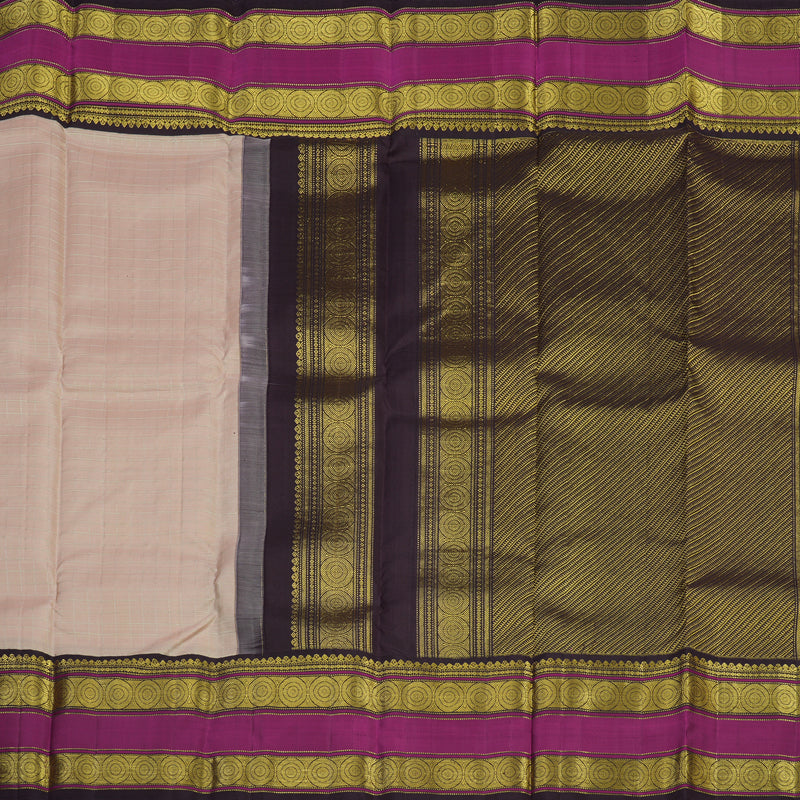 Hayagrivas Handloom Cream Kanjivaram Silk Saree with Kanchana Brown Border KBE1238I8-1