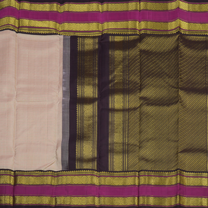 Hayagrivas Handloom Cream Kanjivaram Silk Saree with Kanchana Brown Border KBE1238I8-1