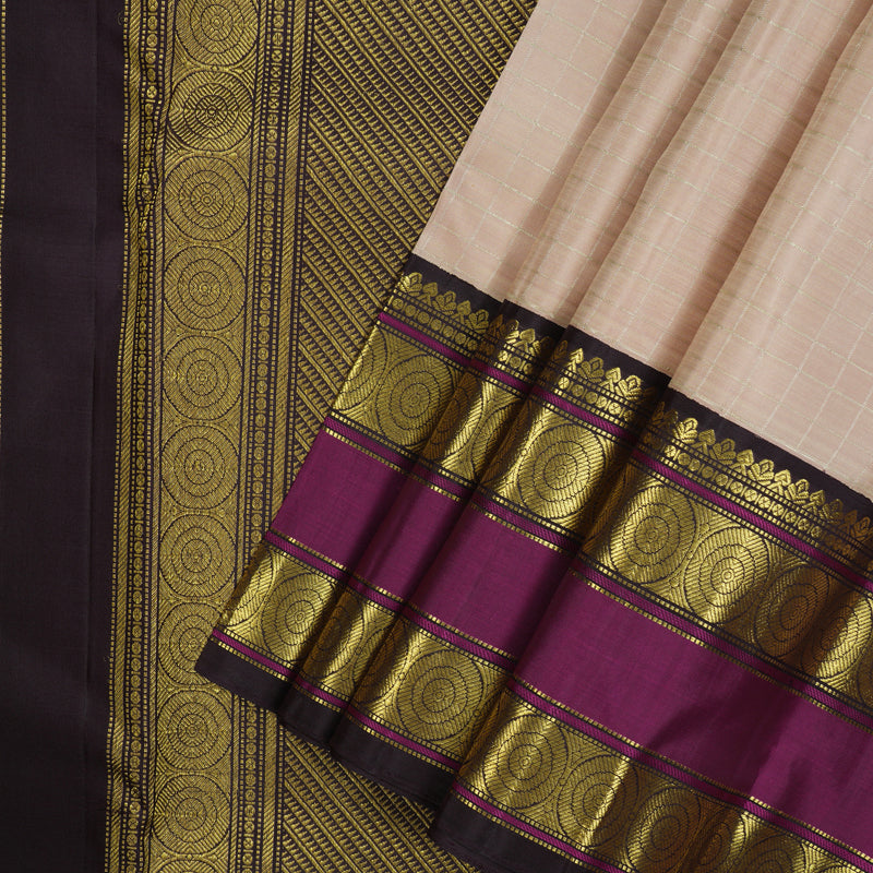 Hayagrivas Handloom Cream Kanjivaram Silk Saree with Kanchana Brown Border KBE1238I8-1