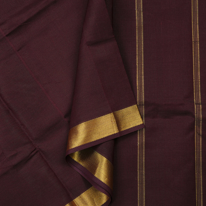 Hayagrivas Handloom Silk Cotton Saree in Attractive Dark Brown KBE123D1-8