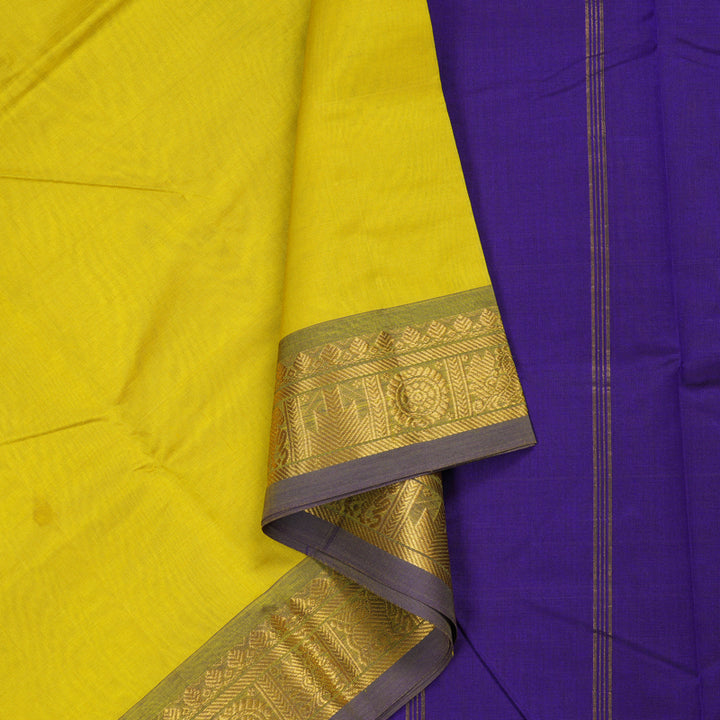 Hayagrivas Handloom Pure Silk Cotton Saree in Bright Sunshine Lemon Yellow KBE123D2-4