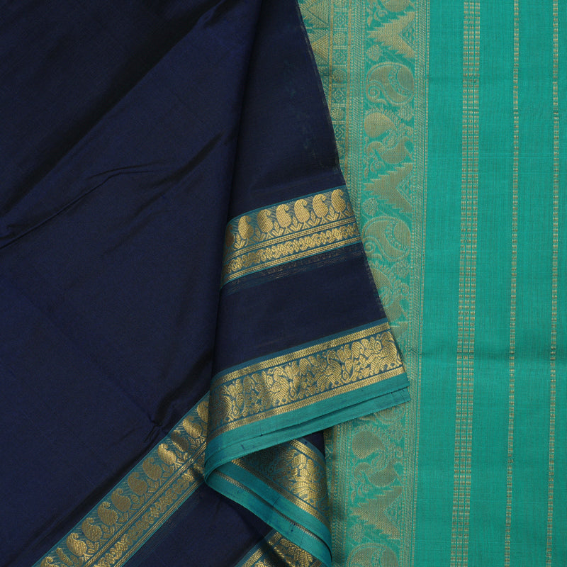 Hayagrivas Handloom Pure Silk Cotton Saree in Enchanting Dark Blue KBE123D3-11