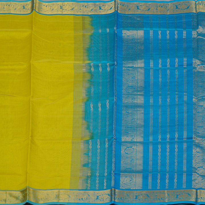 Hayagrivas Handloom Silk Cotton Saree in Dazzling Lemon Green KBE123D3-24