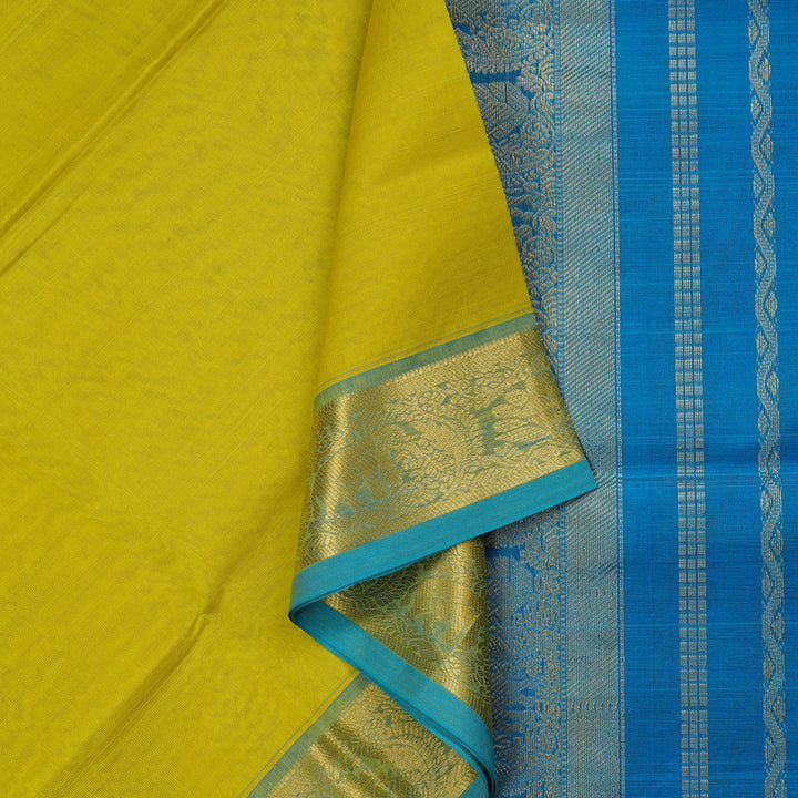 Hayagrivas Handloom Silk Cotton Saree in Dazzling Lemon Green KBE123D3-24