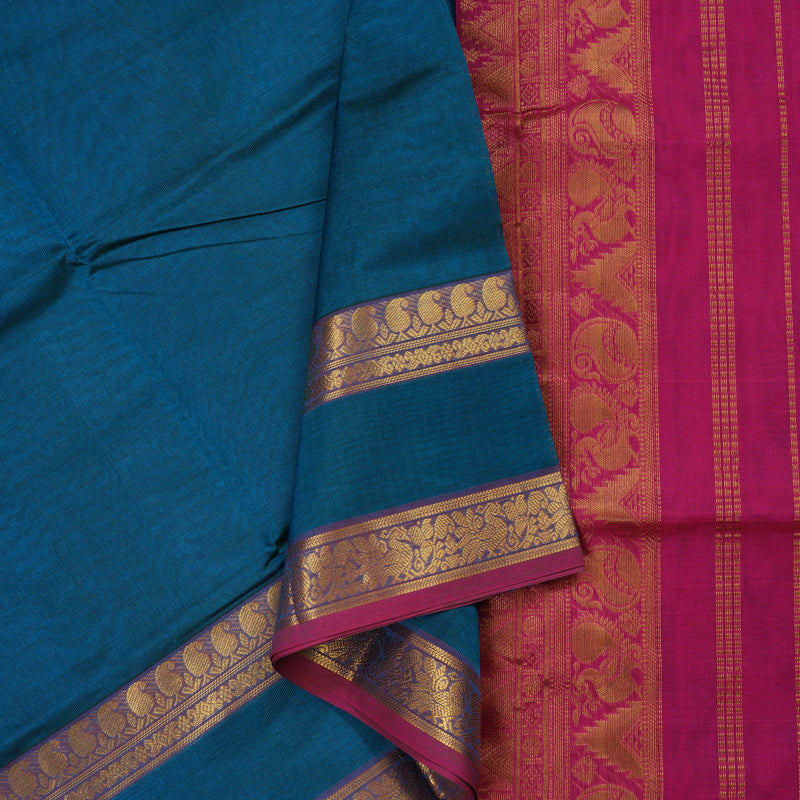 Hayagrivas Handloom Pure Silk Cotton Saree in Striking Dark Sky Blue KBE123D3-6
