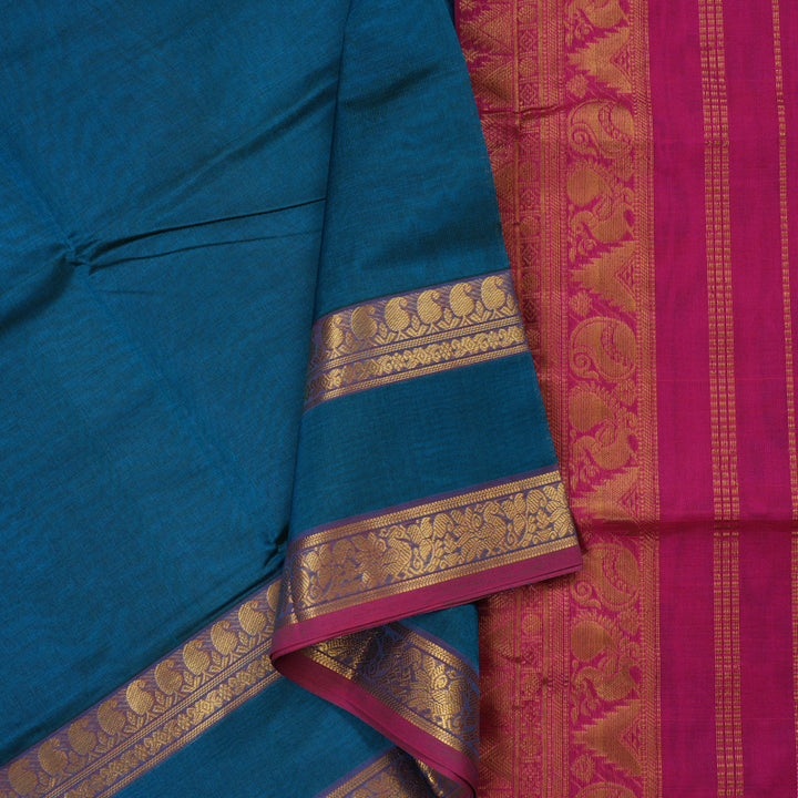 Hayagrivas Handloom Pure Silk Cotton Saree in Striking Dark Sky Blue KBE123D3-6