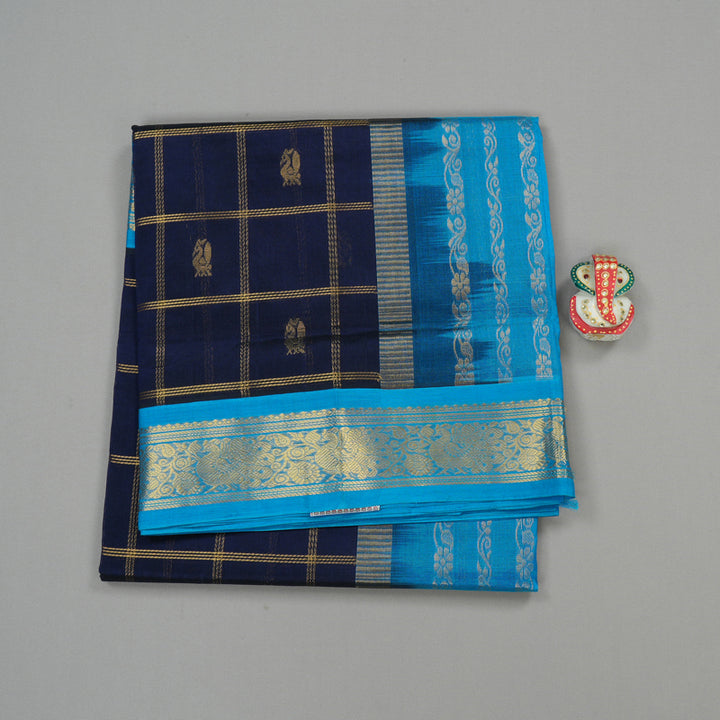 Hayagrivas Handloom Pure Silk Cotton Saree in Midnight Dark Blue KBE123D7-4