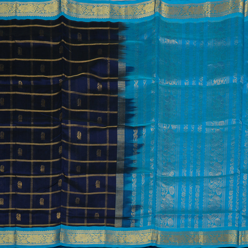 Hayagrivas Handloom Pure Silk Cotton Saree in Midnight Dark Blue KBE123D7-4