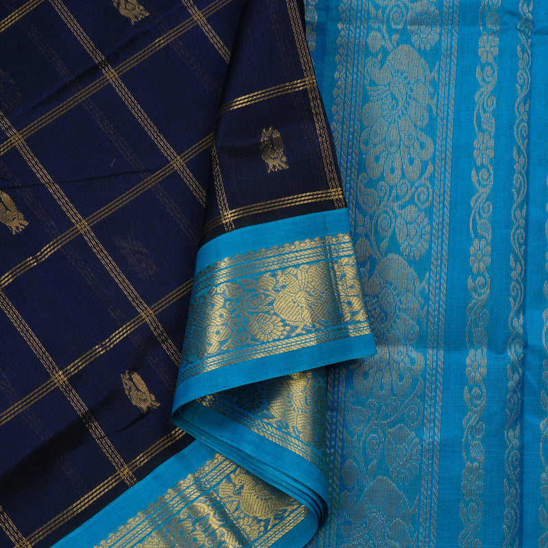 Hayagrivas Handloom Pure Silk Cotton Saree in Midnight Dark Blue KBE123D7-4