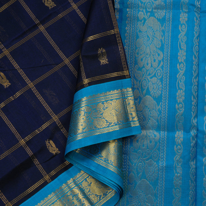 Hayagrivas Handloom Pure Silk Cotton Saree in Midnight Dark Blue KBE123D7-4