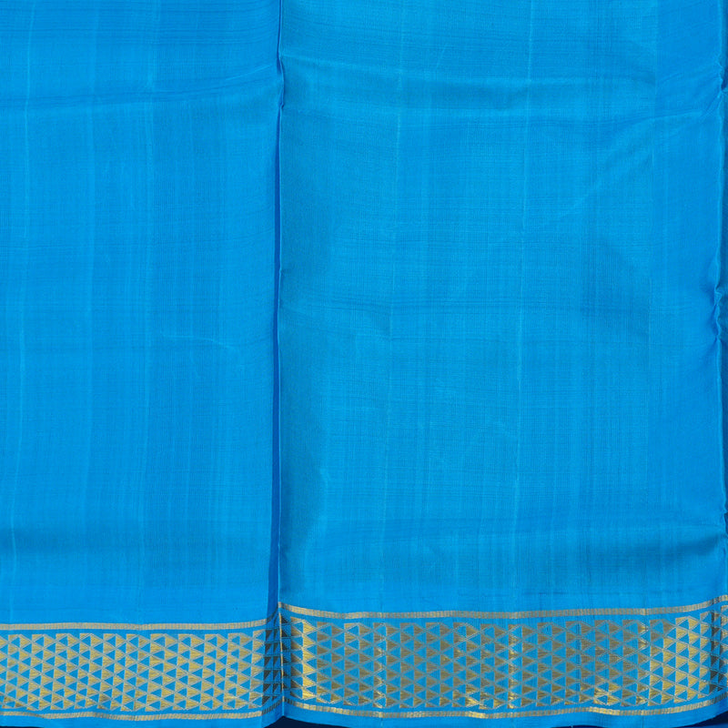 Hayagrivas Handloom Navy Blue Ten Yards Silk Saree with Sky Blue Border KBE1241I12-1