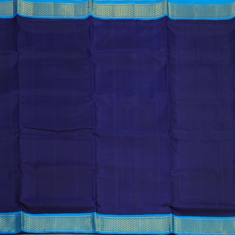 Hayagrivas Handloom Navy Blue Ten Yards Silk Saree with Sky Blue Border KBE1241I12-1