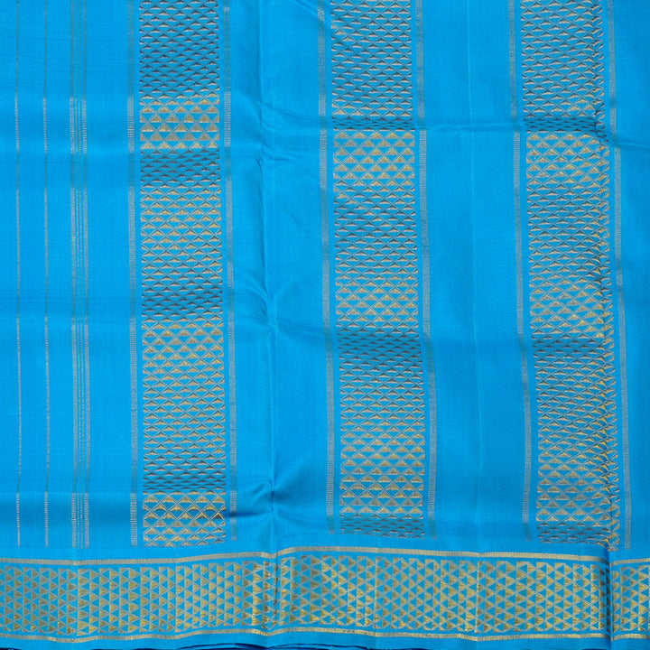 Hayagrivas Handloom Navy Blue Ten Yards Silk Saree with Sky Blue Border KBE1241I12-1