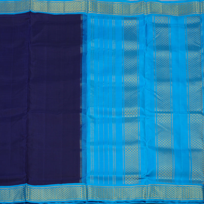 Hayagrivas Handloom Navy Blue Ten Yards Silk Saree with Sky Blue Border KBE1241I12-1