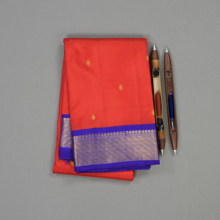 Hayagrivas Handloom Red Kanjivaram Silk Saree with Purplish Blue border KBE1241I5-1