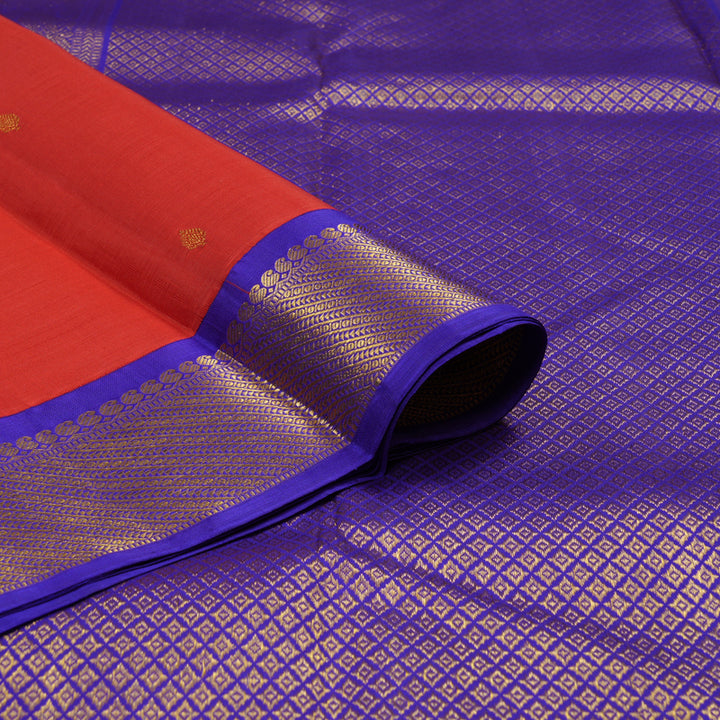 Hayagrivas Handloom Red Kanjivaram Silk Saree with Purplish Blue border KBE1241I5-1