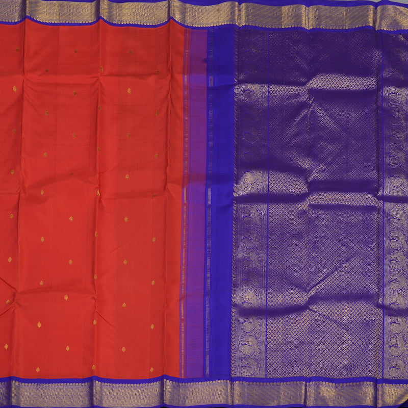 Hayagrivas Handloom Red Kanjivaram Silk Saree with Purplish Blue border KBE1241I5-1