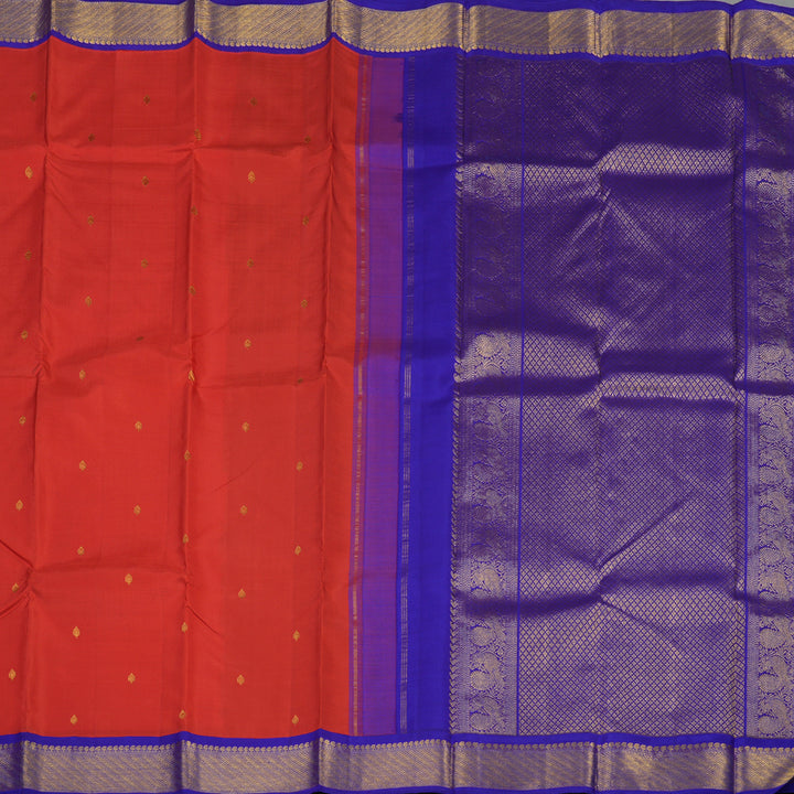 Hayagrivas Handloom Red Kanjivaram Silk Saree with Purplish Blue border KBE1241I5-1