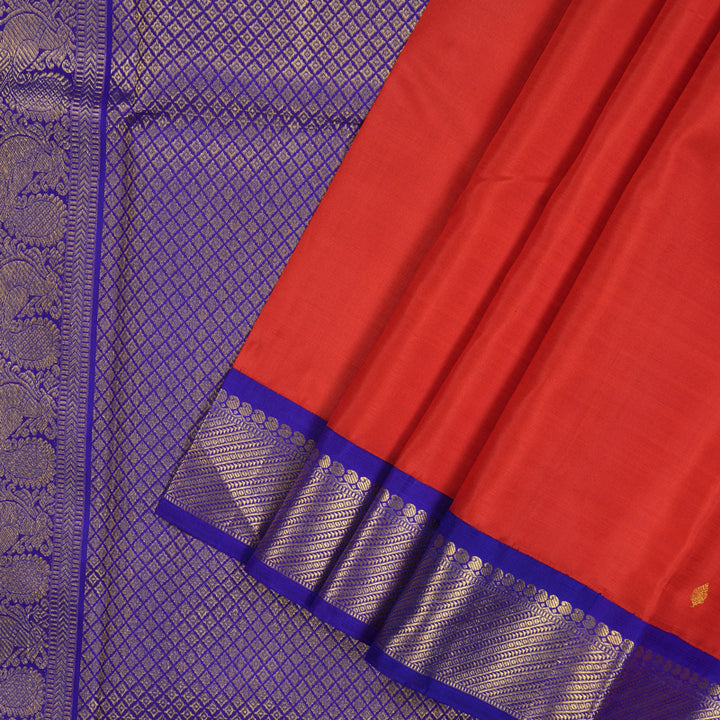 Hayagrivas Handloom Red Kanjivaram Silk Saree with Purplish Blue border KBE1241I5-1