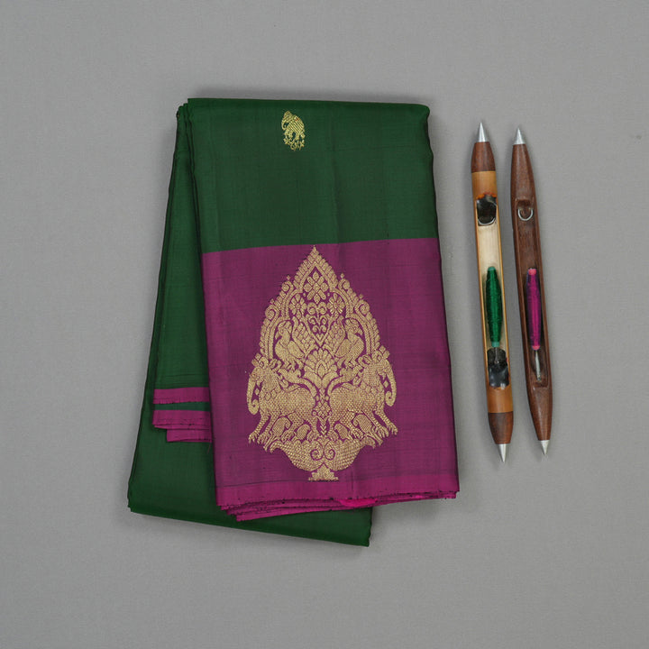 Hayagrivas Handloom Bottle Green Kanjivaram Silk Saree with Wine Purple Border KBE1245I1-7