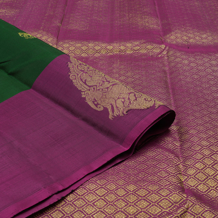 Hayagrivas Handloom Bottle Green Kanjivaram Silk Saree with Wine Purple Border KBE1245I1-7