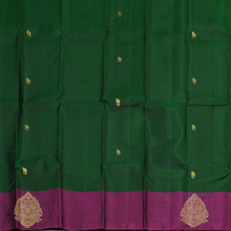 Hayagrivas Handloom Bottle Green Kanjivaram Silk Saree with Wine Purple Border KBE1245I1-7